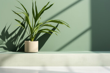 Potted Plant on Ledge in Front of Green Wall