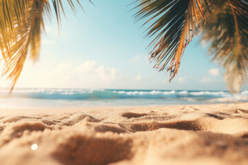 Fototapeta na wymiar Sandy Beach with Palm Trees and Ocean