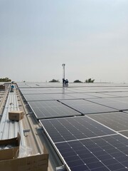 The labourers of Solar cell System installed Solar panels