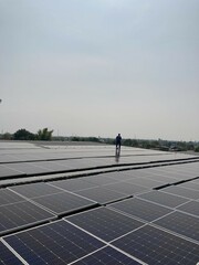 The labourers of Solar cell System installed Solar panels