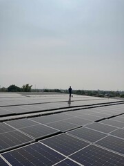 The labourers of Solar cell System installed Solar panels
