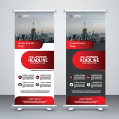 Foto op Canvas Roll up banner stand template design, red banner layout, pull up, abstract background, vector illustration, business flyer,  x-banner, flag-banner, infographics © Thilanka