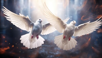 Dove in flight Easter background - obrazy, fototapety, plakaty