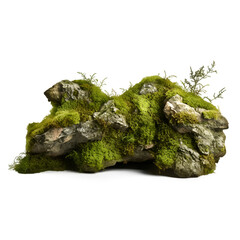 realistic nature large mossy rocks. stones with moss. isolated on transparent, PNG or white background. big overgrown stones for natural garden yard decoration.	