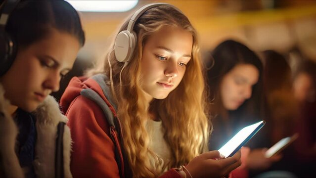 Closeup of a teens face intently reading an ebook on their tablet for an English class.