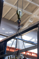 Crane beam hook with chain slings