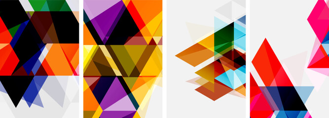 Colorful bright triangles with various colors and transparencies. Vector illustration For Wallpaper, Banner, Background, Card, Book Illustration, landing page