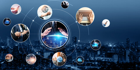 Communication technology , smart connection IOT and people network technology concept. People using...