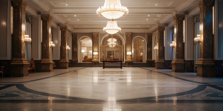 Opulent hotel lobby. Classic hall interior.