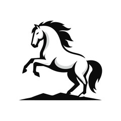 High Quality Vector Logo of a Majestic Rearing White Horse. Versatile Symbol of Strength and Elegance for Logos, Branding, and Marketing. Isolated on White Background for Seamless Integration.