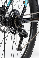 Fototapeta premium Bicycle wheel isolated over white background close up