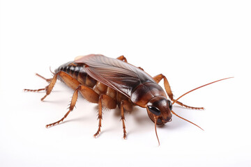 Closeup view of a Cockroach isolated on white background. PNG. Periplaneta americana