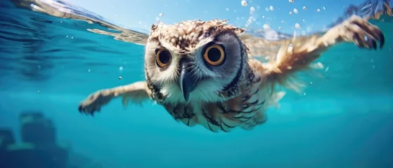 Poster The image shows an owl swimming underwater in a pool of water, Ai Generated © Crazy Juke
