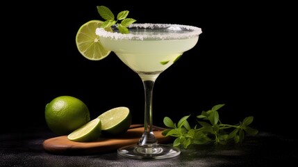 The image shows a close-up of a margarita in a glass, Ai Generated