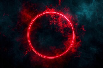 Obraz premium Neon red color geometric circle on dark background