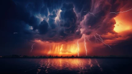 Fotobehang Crackling Sky over Calm Seas, Ai Generated © Crazy Juke