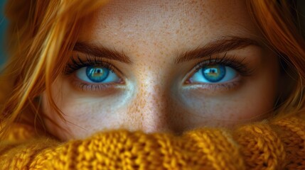 A close up of a person with blue eyes