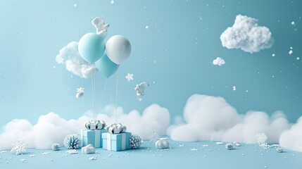 Fototapeta na wymiar Gift box, and cloud on a blue pastel, Ai Generated