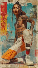 Obraz premium A man with dreadlocks and tattoos on his body