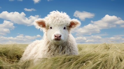 Fototapeta premium A calf is standing in a field of flowers, Ai Generated