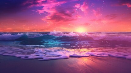 Fototapeta premium A beautiful sunset over the ocean with waves
