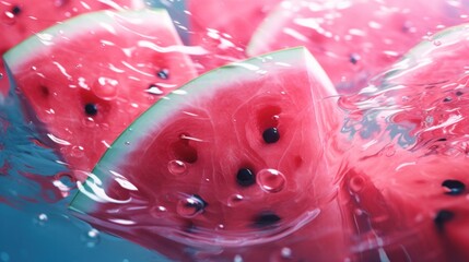 A bunch of watermelons floating in a pool of water