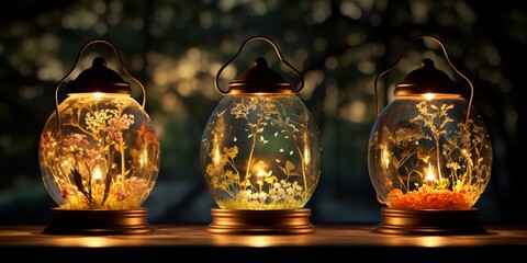 enchanting nighttime lights with delicate lantern designs - obrazy, fototapety, plakaty