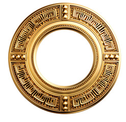 Golden meandering decorative circle in ancient Greek style isolated on transparent background. PNG