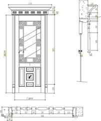 Vector sketch illustration of an old traditional ethnic classic teak wood door design full of carvings