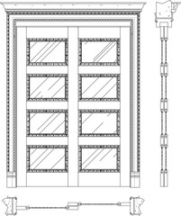 Vector sketch illustration of an old traditional ethnic classic teak wood door design full of carvings