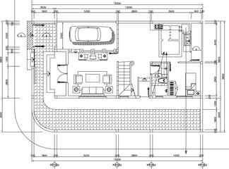 Vector sketch illustration of technical design drawing for site plan view of multi-storey house