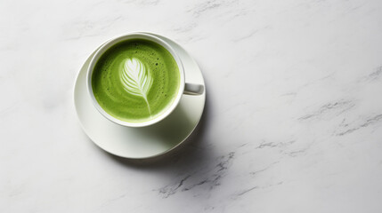 White Cup of matcha latte drink with copy space - obrazy, fototapety, plakaty