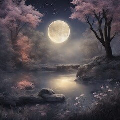 Moonlit Melodies: A Serene Sonnet in Midnight Crescendo - obrazy, fototapety, plakaty