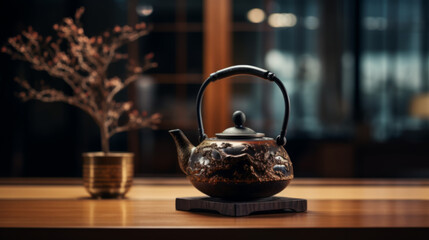 Traditional Japanese herbal tea made in old teapot - obrazy, fototapety, plakaty