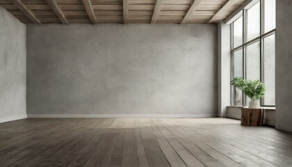 Neutral Vibes: Empty Wall for Your Product Presentation on Brown Parquet Floor