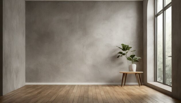 Sleek Simplicity: Room Mockup with Gray Concrete Wall and Parquet Floor