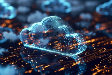 Futuristic technological imaginative illustration of cloud computing. Generative AI - obrazy, fototapety, plakaty