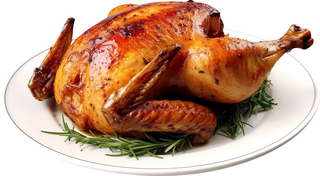 Grilled chicken on plate isolated on transparent background. PNG