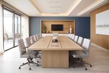 wide boardroom with a modular conference table that can be reconfigured