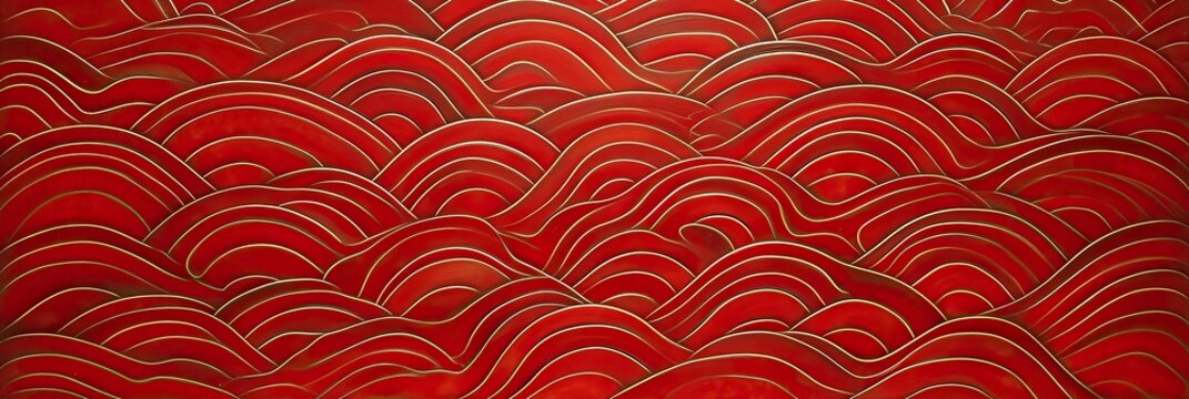 2024 new year Spring Festival background material: Waves and auspicious clouds on a Red Background. Illustration resources with large copy space.