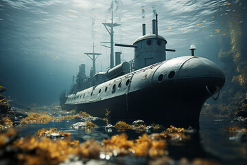 U-Boot auf Tauchfahrt(submarine) - obrazy, fototapety, plakaty