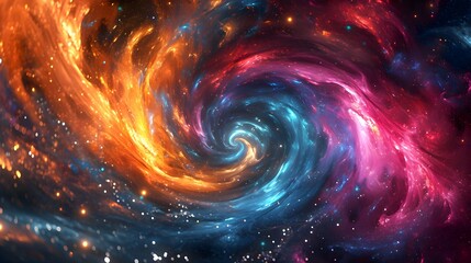 Swirls of vibrant hues converging in a cosmic dance, creating an abstract symphony of color.