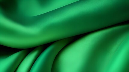 A sophisticated green satin fabric background adorned with an elegant silk wave motif.