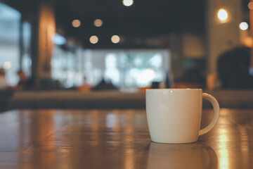 A cup of coffee on the table at coffee cafe. Aroma, Enjoy beverage, Relax with hot drinks.