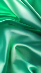 An elegant silk wave pattern on a green satin fabric background.