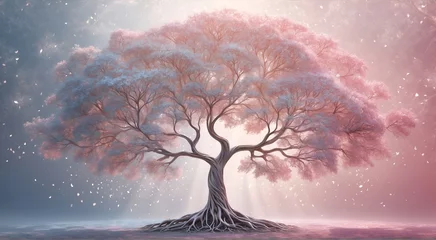 Foto op Canvas In a dreamlike, otherworldly composition, an ethereal fairylike binary tree entity takes center stage, captivating viewers with its enchanting presence. © DynaVerse3D