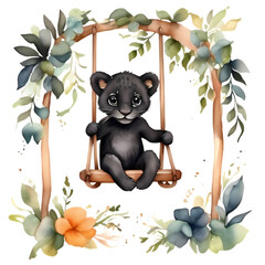 black cute baby panter on a swing 