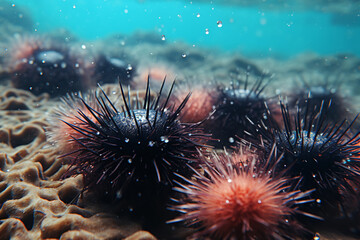 Underwater photography. Sea urchins. Zanzibar Tanza
