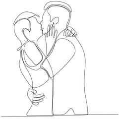 one continuous line art drawing of valentine couple kissing together minimalistic style vector illustration