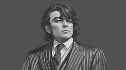 A simple yet stylish line drawing of a man wearing a suit and tie, symbolizing a formal and polished look.